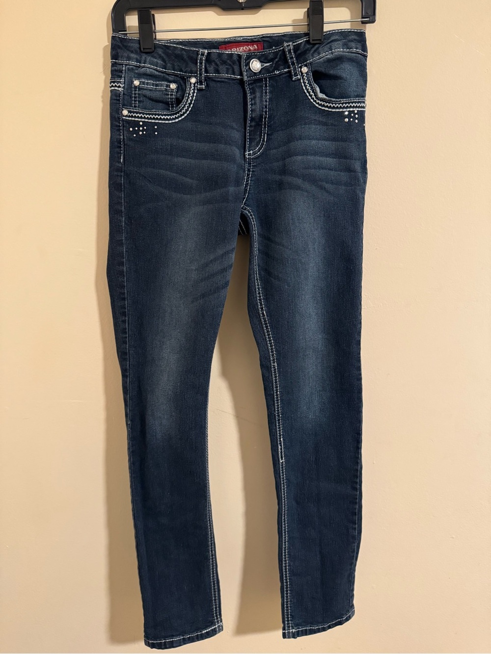 Arizona Jean Company Dark Indigo Skinny Jeans with Rhinestone Trim